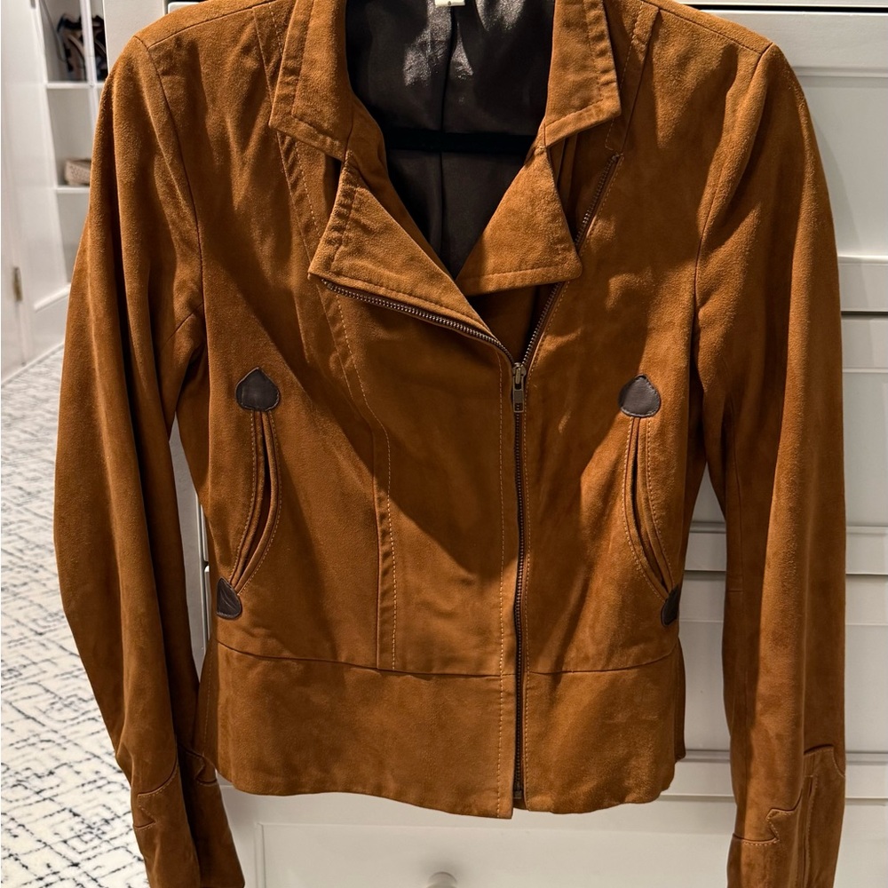 Diane Von Furstenberg Tan Suede Moto Jacket
